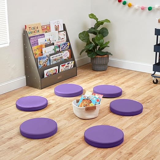 ECR4Kids SoftZone Floor Cushions, Round, Flexible Seating, Purple, 6-Piece