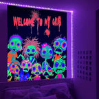 Welcome to My Crib Tapestry Funny Zombie Family Tapestry Blacklight Horror Tapestries UV Reactive Poster Glow in the Dark Black Light Posters The Walker Undead Ghoul Tapestries for Bedroom 48” x 36”
