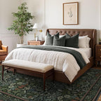 GENIMO Washable 10x14 Area Rug, Vintage Boho Floral Carpet, Soft Low-Pile Non-Slip Thin Rug for Living Room, Bedroom, Dining Room, Nursery, Dark Green