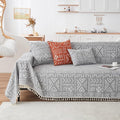 VClife Bohemian Couch Cover Sectional Sofa Cover Washable for L Shape Sofa, 1 PC Soft Chenille Couch Cover for 2 Cushion Couch - Boho Gray White Jacquard Loveseat Slipcover for Couch Bed, 71" x 118"
