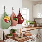 Honeydak 6 Pack Boho Hanging Wall Baskets for Kitchen Teardrop Hanging Fruit Vegetable Baskets with 6 Hooks, Home Onion Net for Fruits Vegetable Potato Storage, 6 Sizes(Colorful)