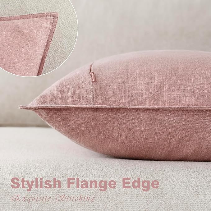 Foindtower Pack of 2, Decorative Linen Soild Throw Pillow Covers Soft Accent Euro Cushion Case Boho Farmhouse Pillowcase for Chair Couch Sofa Bedroom Living Room Home Decor 20 x 20 Inch Rose Pink