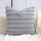 18x18 Boho Pillow Cover - Chenille Tufted Decorative Throw Pillow Cover Soft Velvet Backing, Farmhouse Striped Square Accent Pillow Case for Sofa, Couch, Bedroom, Living Room, Light Grey
