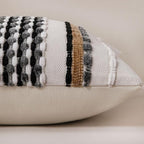 Boho Striped Throw Pillow Covers 18x18 Inch Set of 2 Farmhouse Square Decorative Pillow Covers Chenille Tufted Accent Neutral Pillowcase Black Grey Cushion Cover for Living Room Couch Sofa Bed