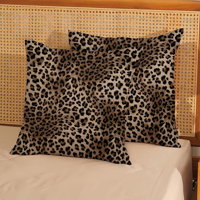 Brown Leopard Pillow Covers 18x18 Set of 2 Cheetah Throw Pillows Skin Animal Print Pillow Cases Cheetah Print Room Decorative Pillows Outdoor Farmhouse Soft Cotton Cushion Case for Couch Sofa