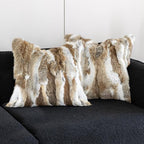 MOOX Rabbit Fur Throw Pillow Covers Decorative Fluffy Soft Fuzzy Plush Luxury Genuine Animal Skin Lumbar Pillow 18"x18" Cushion Cover, Couch-Yellow White