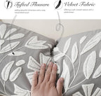 BlissBlush 14x36 Lumbar Pillow Cover for Bed, Light Gray Rectangular Long Throw Pillowcase, Embroidered Velvet Floral Tufted Farmhouse Accent Cushion (Cover Only)