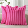 Pallene Faux Fur Plush Throw Pillow Covers 26x26 Set of 2, Luxury Soft Fluffy Striped Decorative Pillow Covers for Sofa, Couch, Living Room, Hot Pink