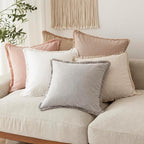 Foindtower Set of 2 Decorative Linen Fringe Throw Pillow Covers Farmhouse Cushion Cover with Tassels Lumbar Accent Pillowcase for Bed Couch Sofa Living Room Home Bedroom Decor,12×24 Inch,Light Pink