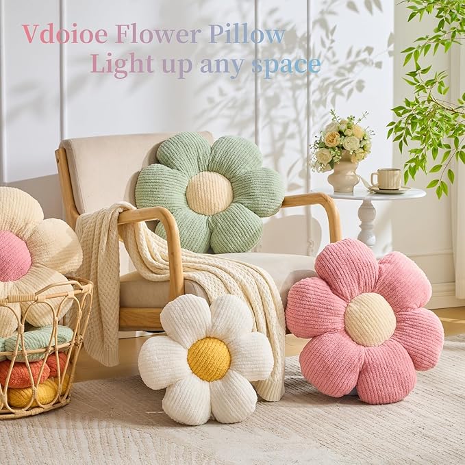 Flower Pillow, Pink Throw Pillow Cute Daisy Decorative Cushion Seating 19.6" Flower PlushThrow Pillow Home Decorative for Bed, Sofa, Couch