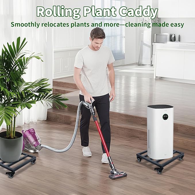 1 Pack 14 Inch Metal Plant Caddy with Wheels, Square Rolling Plant Stand Heavy Duty Indoor Outdoor Planter Dolly, Plant Pot Mover for Large Flower Pots and Planters, 400 Lbs