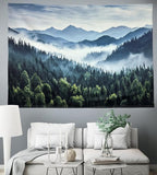 TUGCAY Misty Mountain Forest Tapestry Foggy Tree Tapestry Nature Scenery Landscape Wall Tapestries Aesthetic for Bedroom Living Room Dorm Office Decor 47 x 35 Inches