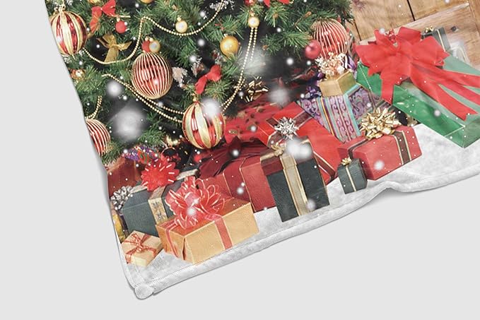 Farmhouse Christmas Throw Blanket, Wood Barn Door Winter Rustic Xmas Tree Snow Blanket for Bed Sofa Travel and Camping, Super Soft Cozy Fluffy Plush Blanket for All Seasons, 50" x 60"