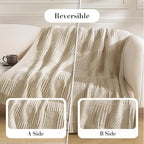Amélie Home Checkered Knit Throw Blanket for Couch, Chenille Texture Decorative Soft Blanket for Sofa & Chair, 60"x80", Beige & Ivory