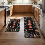 Kitchen Rug Mats for Floor Cushioned Anti Fatigue Black Kitchen Rugs Sets of 2 Moon Garden Floral Non Slip Waterproof Comfort Memory Foam Standing Floor Mat for Office Laundry Sink Desk