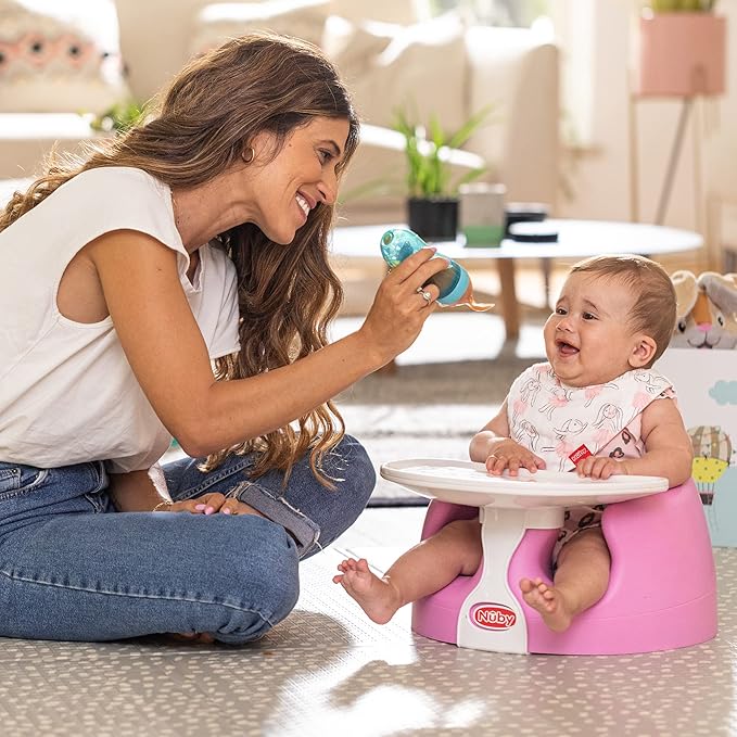 Nuby My Floor Seat - Portable Baby Chair with Soft Foam Cushion, Safety Harness, and High Back Design - 4+ Months - Pink