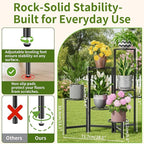 6 Tier Metal Plant Stands Outdoor Indoor, Heavy Duty Flower Pot Holder Potted Display Rack Shelf, Tall Corner Plant Shelf for Patio Garden Balcony Living Room Bedroom -BlackDiamond