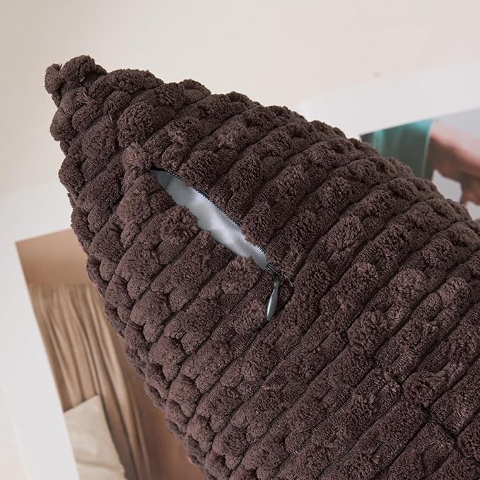 Kevin Textile 12x24 Inch Pillow Cover 1 Pack Boho Decorative Soft Striped Corduroy Lumbar Farmhouse Accent Rectangle Cushion Case for Living Room Couch Sofa Bed, Coffee