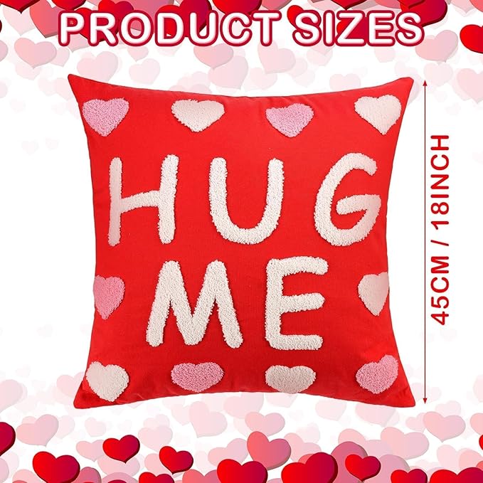 2 Pcs Tufted Valentine's Day Pillow Covers 18'' Red White Heart Throw Pillow Cases 3D Soft Plush Faux Fur Wool Couch Cushion Case for Chair Sofa Bedroom Living Room Home Decor