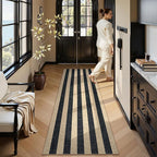 Lahome Elance Striped Easy Jute Kitchen Runner, 2x8 Washable Runner Rug for Hallway Entryway, Farmhouse Non Slip Non Shedding Black Indoor Outdoor Carpet for Entry Porch