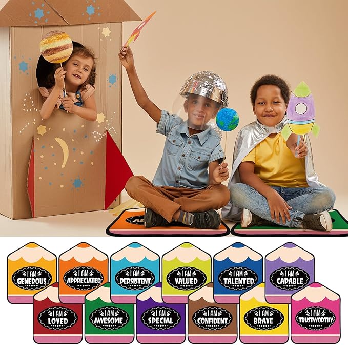 Tinideya 12 Pcs Kids Carpet Circle Seats for Class 16 Inch Round Classroom Rug Floor Cushions Soft First Day of School Educational Mat Non Slip Back to School Learning Playing Areas(Pencils)