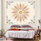 Accnicc Boho Floral Mandala Tapestry for Bedroom Bohemian Flower Wall Tapestry Aesthetic Large Watercolor Yellow Beige Hippie Indian Tapestries Wall Hanging for Living Room Dorm Decor 80 x 60 Inch