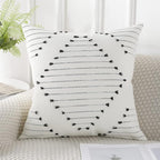 PANOD Knitted Boho Tufted Throw Pillow Covers with Tassel 20x20 inch, Decorative Indoor Outdoor Bohemian Square Cushion case Pillowcase for Couch Sofa Bedroom car Farmhouse Black and Cream White