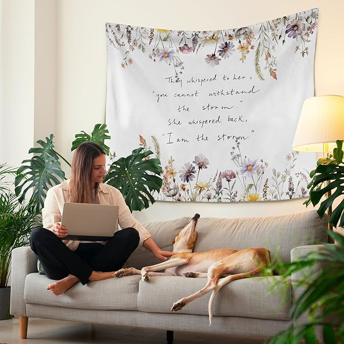 HUGANE Girls Nursery Tapestry, Wildflower Nursery Tapestry Wall Hanging, Positive Affirmations Floral Wall Blanket Backdrop Decor for Toddler Kids Girls Room Bedroom Dorm, 50x60 Inch