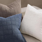 Woaboy Linen Check Throw Pillow Covers Dark Blue Farmhouse Modern Boho Vintage Coastal 20x20 Inch Set of 2 Decorative Cushion Covers for Sofa Couch Bedroom Living Room Home Decor