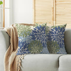 Blue Green Pillow Covers 18X18 Inch Set of 2, Spring Summer Floral Dahlia Flower Cream Decorative Throw Pillow Covers Outdoor Modern Farmhouse Cushion Case for Home Couch Sofa Bed Decor