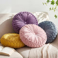 Kathfly Set of 4 Decorative Round Pleated Throw Pillows, Classy Velvet Pumpkin Round Throw Pillows, Decorative Floor Pillow for Bed Chair Home Sofa Decor, 14" Diameter (Purple, Blue, Green, Pink)