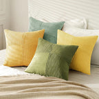 MIULEE Boho Farmhouse Spring Decorative Throw Pillow Covers 20x20 Inch 4 Packs Soft Vintage Pillow Cases Modern Corduroy Patchwork Cushion Covers for Couch Sofa Bed Summer Home Decor, Yellow Green