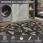 Mushroom 9x12 Area Rugs for Living Room Low-Pile Whimsical Cottage Core Insect Bug Butterfly Funky Dark Gothic Decor for Bedroom Nursery Dining Room Black Brown