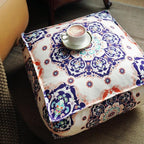 Unstuffed Pouf Cover Ottoman Footrest Bohemian Chenille Foot Stool Floor Bean Bag 20x20x8 Inches for Living Room Bedroom Home Decor (Blue, Square)