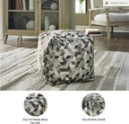 Signature Design by Ashley Albermarle Casual Geometric Patterned Pouf 18 x 18 Inches, Gray & Dark Brown