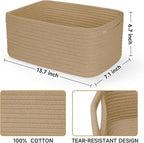 3-Pack Storage Baskets for Organizing | Woven Shelf Toy Basket | Rope Baskets for Gifts Empty | Closet Organizer Bins with Handles | Cube Decorative Box | 13.7×7.1×6.7” | Brown