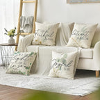 AVOIN colorlife Eucalyptus Leaves Throw Pillow Covers, 16 x 16 Inch Green Leaves Be A Light for All to See Spring Cushion Case Decoration for Sofa Couch Set of 4