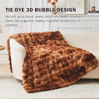EMME Faux Fur Throw Blanket Tie Dye Dark Brown - Big Bubble Rabbit Cozy Blanket for Couch, Small Fluffy Fuzzy Cozy Blanket, Thick Furry Plush Shaggy Blankets, 650GSM, 50x60 Inches