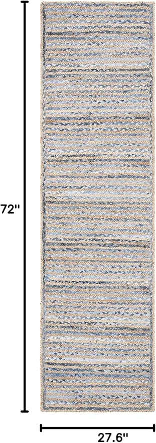 SAFAVIEH Cape Cod Collection 2'3" x 6' Natural/Blue CAP250A Handmade Flatweave Jute Entryway Foyer Living Room Bedroom Kitchen Runner Rug