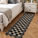 Checkered Easy Jute Runner, 2x6 Kitchen Runner Rug Non Slip Washable Rug for Entryway Indoor, Checkerboard Indoor Outdoor Scalloped Carpet for Hallway Laundry Balcony