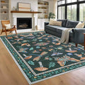 Mushroom 9x12 Rug for Living Room Non Slip Washable 9 x 12 Rug for Bedroom with Rubber Back Soft Low-Pile Stain Resistant Foldable Large Carpet for Office Nursery Dining Room Black