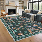 Mushroom 9x12 Rug for Living Room Non Slip Washable 9 x 12 Rug for Bedroom with Rubber Back Soft Low-Pile Stain Resistant Foldable Large Carpet for Office Nursery Dining Room Black