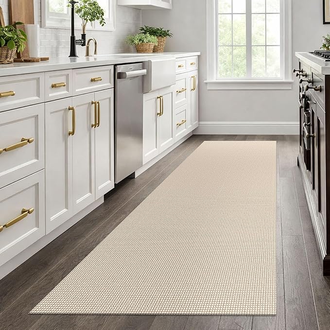 EARTHALL Woven Runner Rug 3x8 Ft Washable Runners for Hallways Wide Non Slip Rubber Backed Kitchen Runner Braided Indoor Floor Carpet for Entryway, Hallway, Kitchen, Bedroom, Beige/Khaki