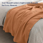 PHF 100% Cotton Muslin Blanket King Size 108"x90", 4-Layer Lightweight Gauze Throw, Breathable Cloud-Soft Minimalist Blanket for Bed, Couch, Camping & Baby, Caramel, Ideal Gift