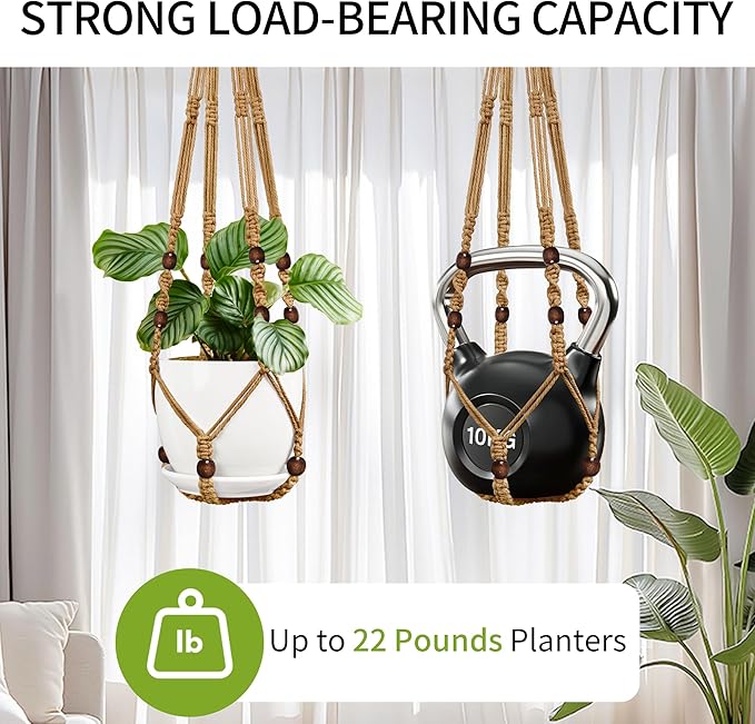 Macrame Plant Hanger - Fits 4 to 13 inches Pots for Indoor Outdoor, 35"/29"/23" Different Sizes Set, Brown (POTS NOT Included)