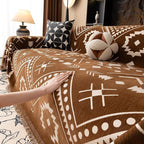 VClife Bohemian Couch Cover Aztec Geometric Chenille Sofa Cover for Sectional Couch - Brown and White Zigzag Pattern Sofa Slipcover for 2 Cushion Couch Sofa 71" X 150"