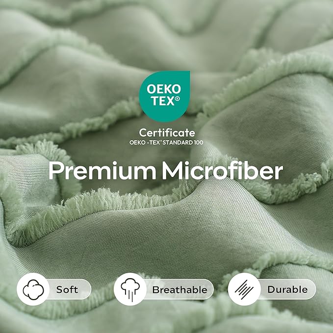 JELLYMONI 2 Pack Light Green Pillowcases 18" x18", Soft Microfiber Striped Tufted Pillow Covers(Pillows are not Included)