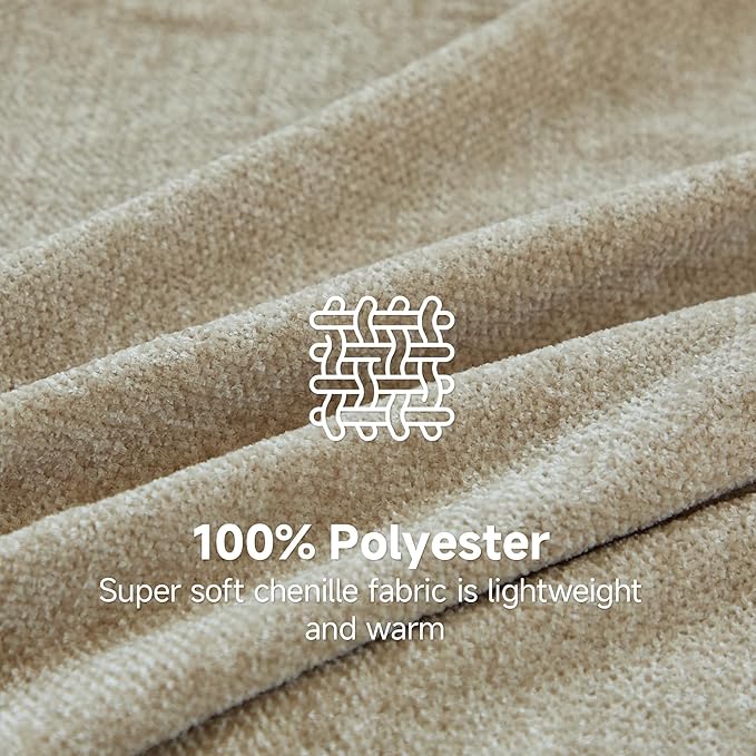 Simple&Opulence Soft Chenille Throw Blanket 50'' x 60'' - Cozy Fluffy Blanket with Fringe Tassel, Farmhouse Boho Blankets for Couch Bed Office Chair Gift Home Decor All Season Use, Khaki