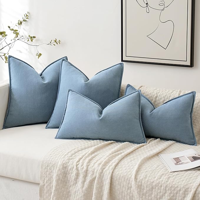 MIULEE Pack of 2 Light Blue Decorative Pillow Covers 22x22 Inch Soft Chenille Luxurious Couch Throw Pillows Farmhouse Cushion Covers Euro Shams Elegant Design for Sofa Bed Living Room Spring Decor