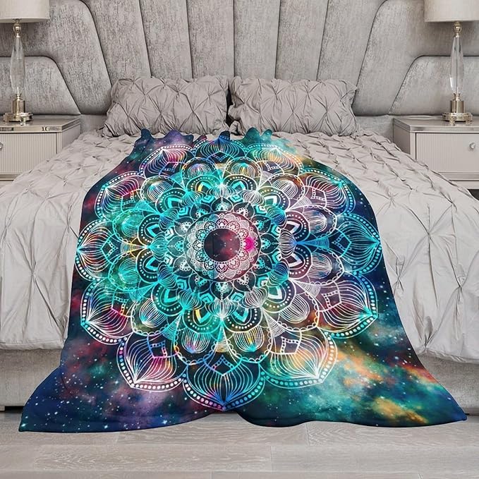 Colorful Mandala Throw Blanket Bohemian Boho Galaxy Blanket for Sofa Bed Couch Chair Or Dorm 50"x60"